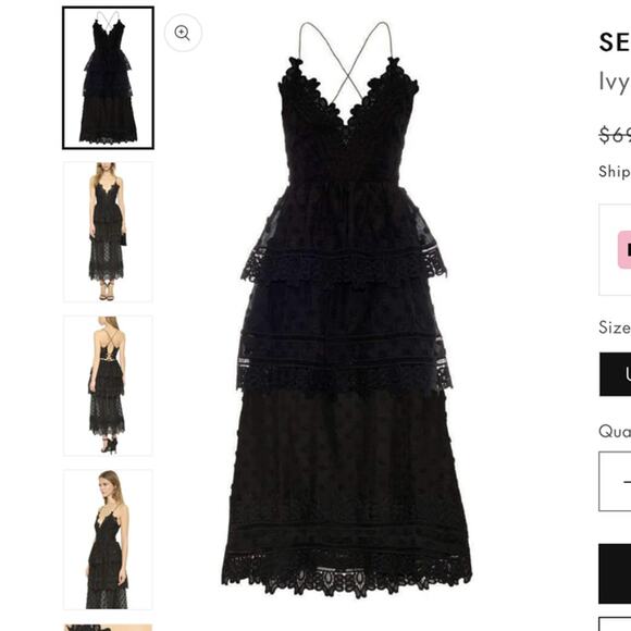 NWOT Black Ivy Lace Trim Plunge Midi Dress size Medium - Picture 3 of 11